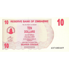 P39 Zimbabwe - 10 Dollars Year 2006/2007 (Bearer Cheque)